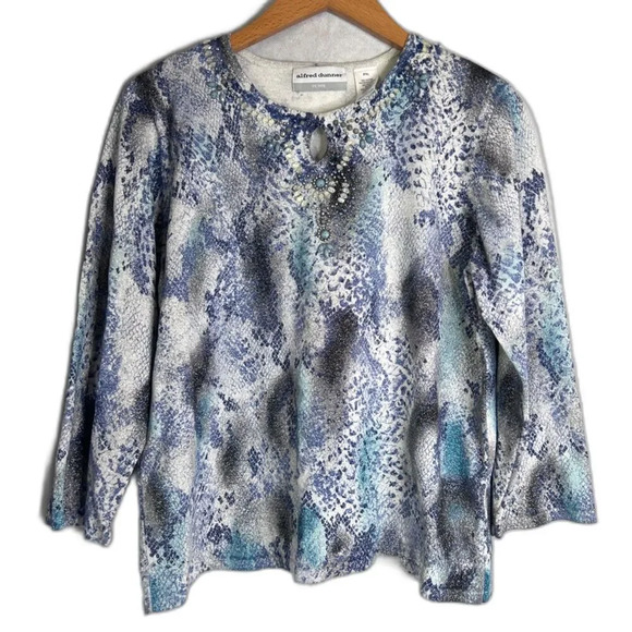 Alfred Dunner Petite Metallic Snakeskin Animal Print Beaded‎ Sweater Size PXL - Picture 1 of 8